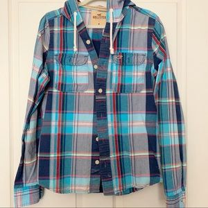 Hollister plaid button up hoodie flannel
